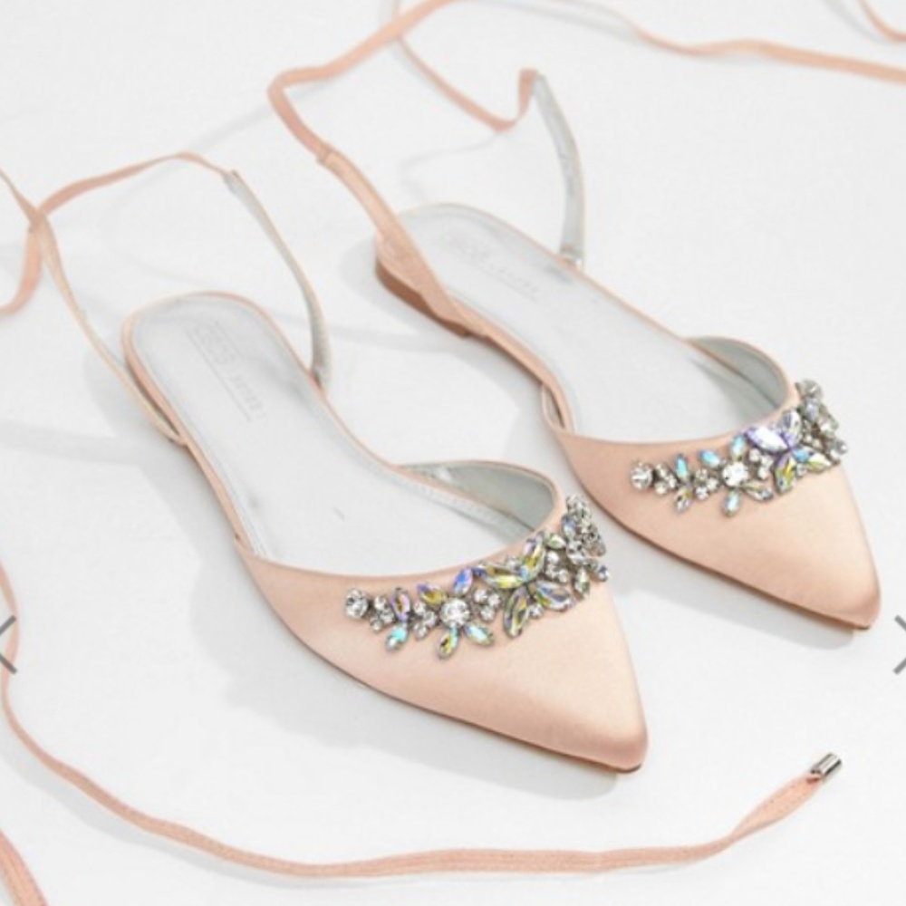 NWB Flat Satin Pink Bejeweled Wedding Bridal Shoes